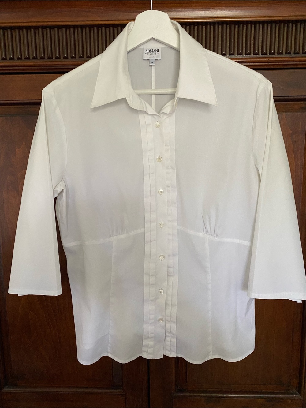Armani Collezioni Tailored Crisp White Button-Down Blouse made in Italy Size 14